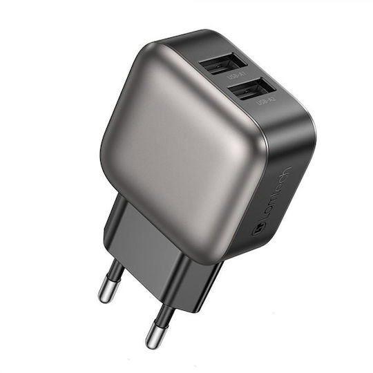 Lamtech Charger Without Cable with 2 USB-A Ports 12W Gray (LAM980480)