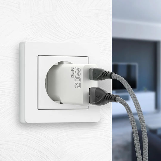 everActive Φορτιστής Χωρίς Καλώδιο GaN με Θύρα USB-A και Θύρα USB-C και Καλώδιο USB-C 20W Power Delivery / Quick Charge 3.0 Λευκός (SC-340Q)
