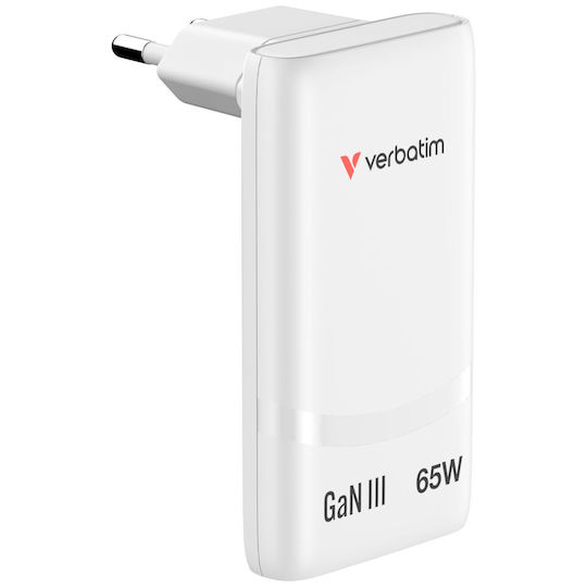 Verbatim GaN Wireless Charger with 2 USB-C Output Ports 65W Power Delivery White (Fold 'n' Go)