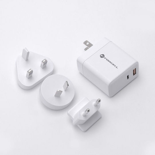 Forcell Φορτιστής Χωρίς Καλώδιο με Θύρα USB-A και Θύρα USB-C 45W Power Delivery / Quick Charge 4.0 Λευκός