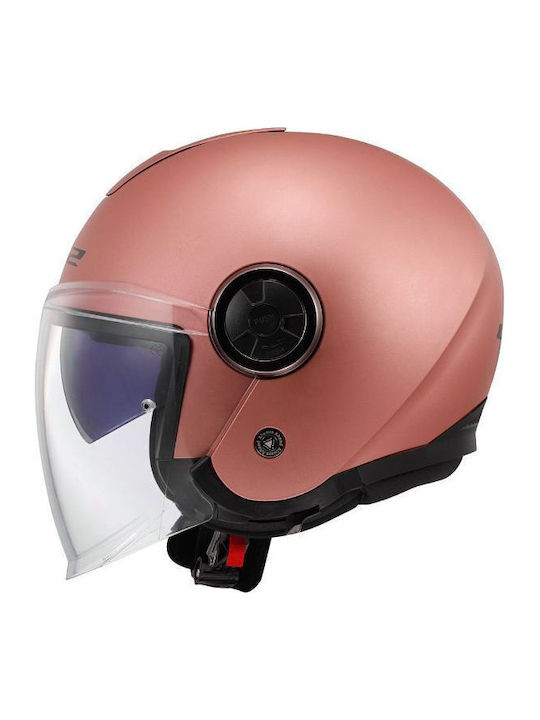 LS2 Classy Matt Gold Pink Motorcycle Helmet Jet ECE 22.06 1200gr with Sun Visor