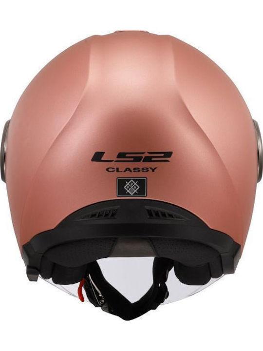 LS2 Classy Matt Gold Pink Motorcycle Helmet Jet ECE 22.06 1200gr with Sun Visor