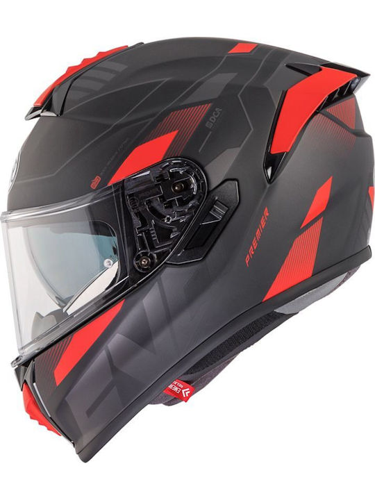 Premier Evoluzione PR 92 BM Black Dark Grey Red Matt Motorcycle Helmet Full Face ECE 22.06 1450g with Pinlock and Sun Visor