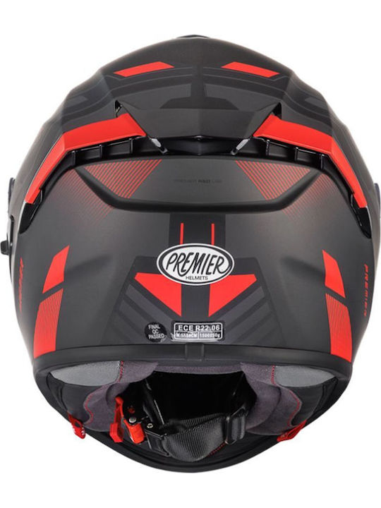 Premier Evoluzione PR 92 BM Black Dark Grey Red Matt Motorcycle Helmet Full Face ECE 22.06 1450g with Pinlock and Sun Visor