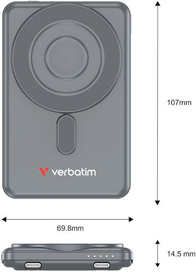 Verbatim Charge'n'Go 2C MagSafe Power Bank 5000mAh Γκρι