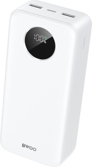 BWOO Power Bank 30000mAh 22.5W με 2 Θύρες USB-A και Θύρα USB-C Power Delivery / Quick Charge 3.0 Λευκό