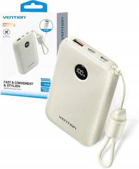 Vention Power Bank 10000mAh 22.5W with USB-A Port and USB-C Port Beige