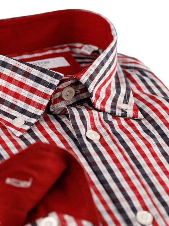 Long-sleeved Cotton Shirt Checked Red