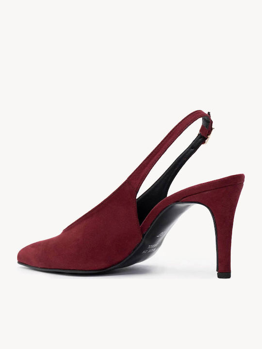 Burgundy Heels Suede Slingback Adjustable Strap