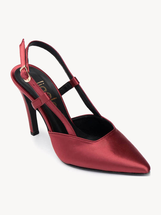 Μπορντό Slingback Γόβες Σατέν Υφή Τακούνι