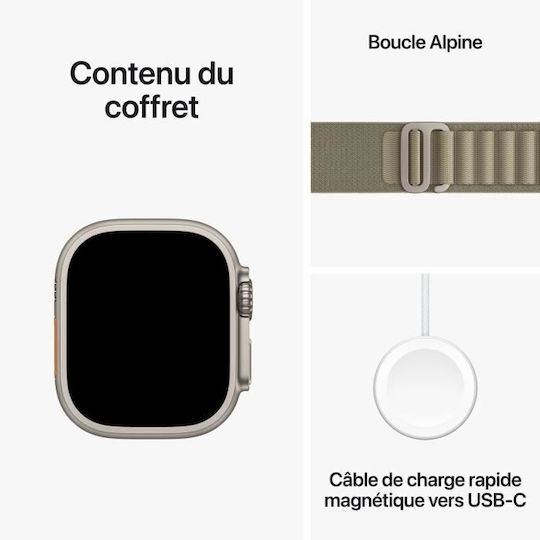 Apple Watch Ultra 2 Titanium 49mm Waterproof with eSIM and Heart Rate Monitor (Olive Alpine Loop - Large - Large)