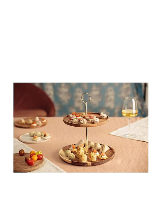 Secret de Gourmet Wooden Dessert Tower Stand with 2 Tiers Gold Ø25cmxY25cm 29.7x25x25cm