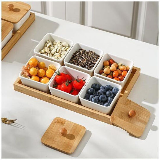 Cheffinger Wooden Dessert Divided Serving Plate with 6 Slots Multicolour