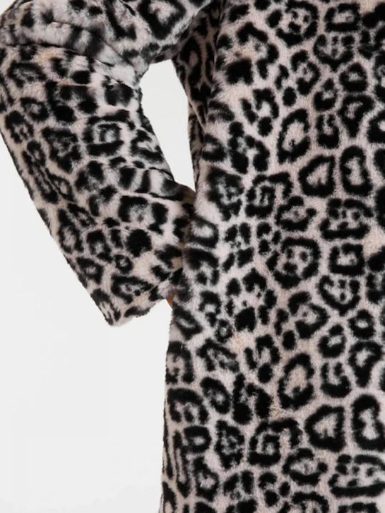Women's Leopard White Coat with Fur Details