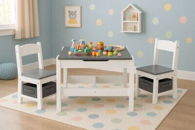 Σετ Παιδικό Τραπέζι με Καρέκλες Λευκό Ecotoys