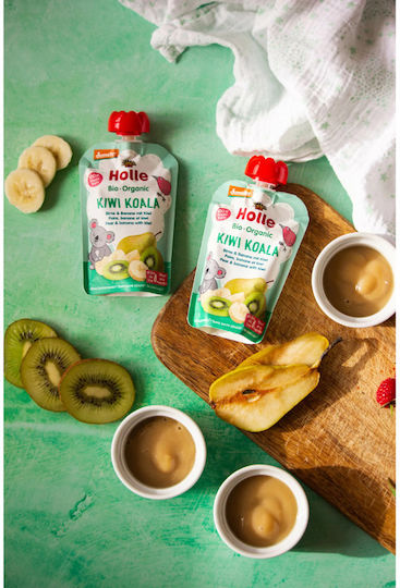Holle Fruit-Vegetable Puree Banana Kiwi & Pear with Flavor Banana, Kiwi & Pear No Added Sugar 100gr for 8+ Months