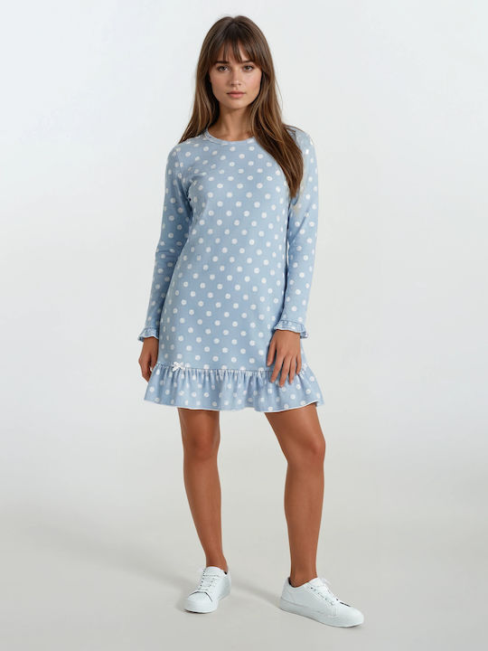 Pink Label Χειμερινό Γυναικείο Νυχτικό Light Blue Pink Label Χειμερινό Γυναικείο Νυχτικό Light Blue
