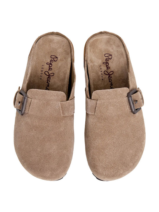Pepe Jeans Γυναικεία Δερμάτινα Σαμπό Μπεζ
