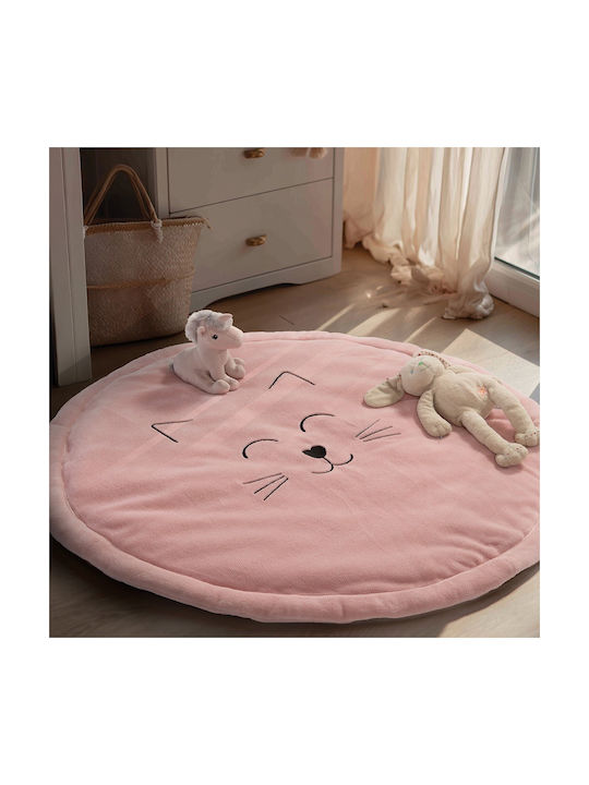 Nef-Nef Homeware Kids Synthetic Rug Smiling Cat D90 Round 90cm