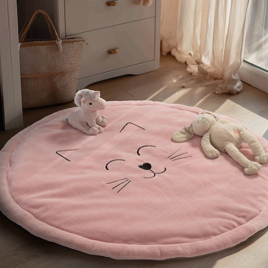 Nef-Nef Homeware Smiling Cat D90 Kids Rug Roz Round with Diameter 90cm