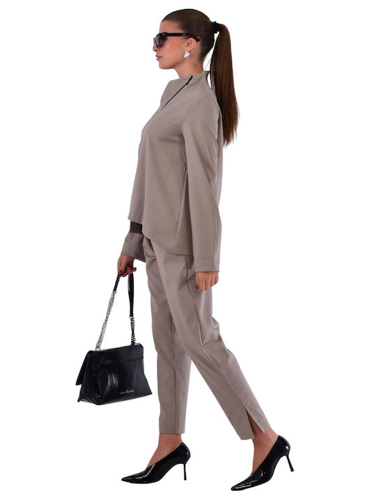 Women's Fabric Trousers Skinny Fit Brown