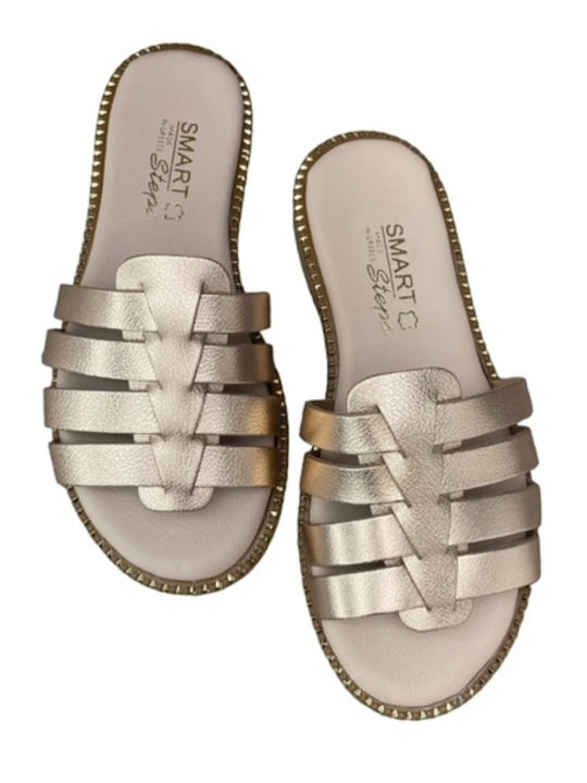 Leather Women's Flat Sandals in Gold Color