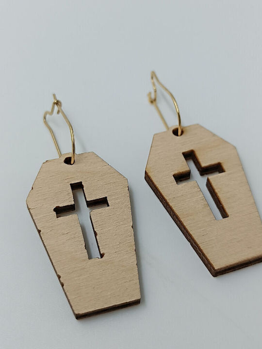 Wooden Coffin Earrings Cross Engraving Toxylo
