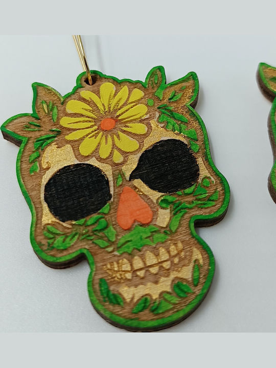 Wooden Multicolour Earrings Sugar Skull Engraving Toxylo