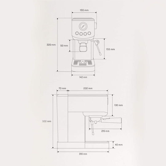Create Thera Classic Compact Mașină de Espresso 1350W Presiune 20bar pentru Cappuccino Cream