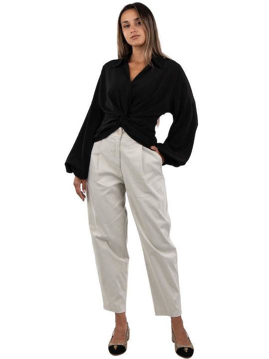 Women's Blouse Long Sleeve with V Neckline Black