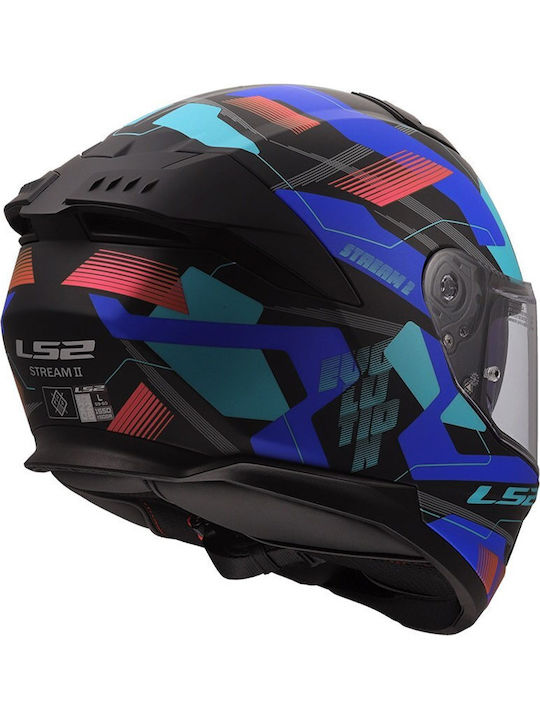 LS2 Stream Ii Mika Matt Black/Blue Motorcycle Helmet Full Face ECE 22.06 1550gr with Sunvisor
