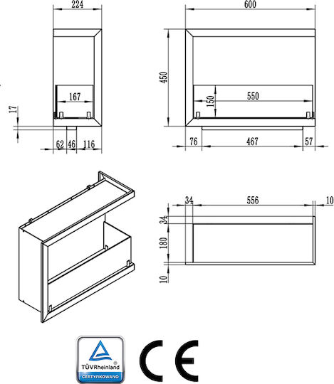 Bioethanol Fireplace Corner 60cm Line-p