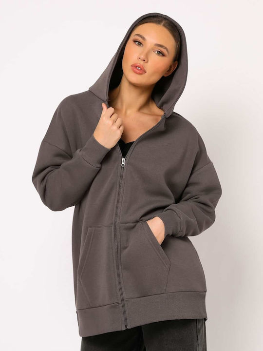 Lang Damen Sweatshirtjacke Gray