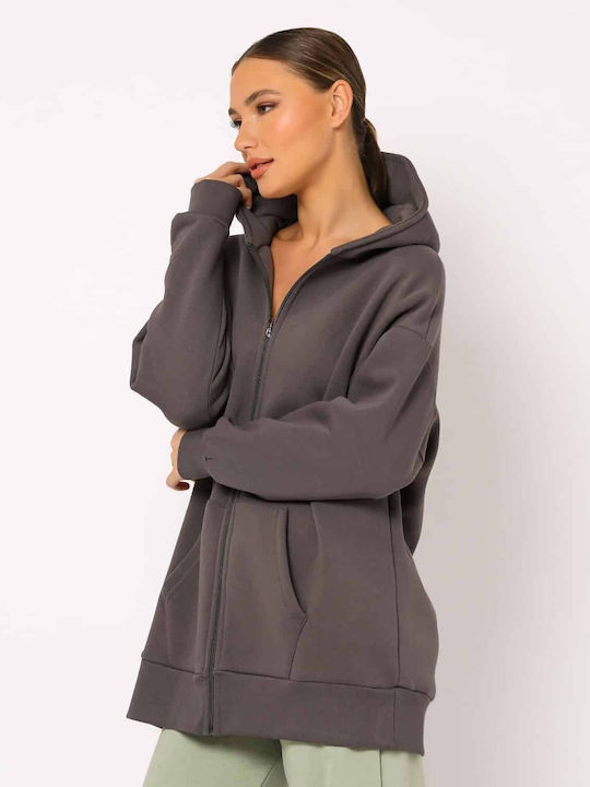 Lang Damen Sweatshirtjacke Gray