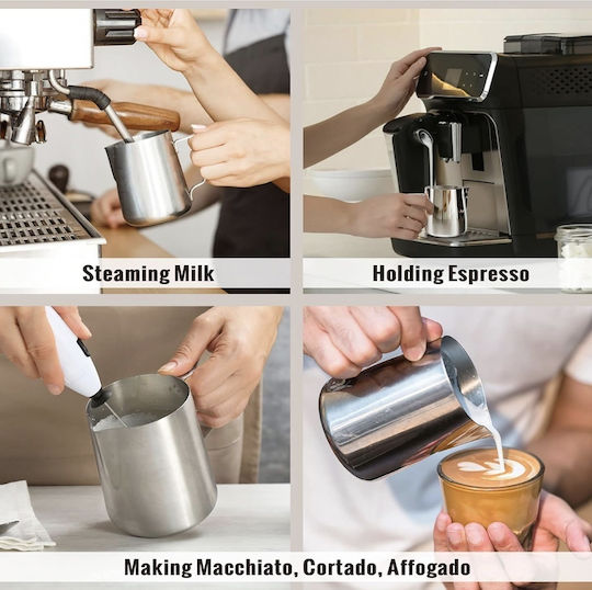 Pufo Stainless Steel Graduated Jug Milk Frothing Pitcher Barista Style Cappuccino Jug Handle 350 Ml