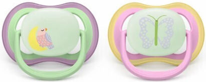 Philips Air Night Orthodontic Pacifiers Silicone Night with Case Beige for 6-18 months 2pcs