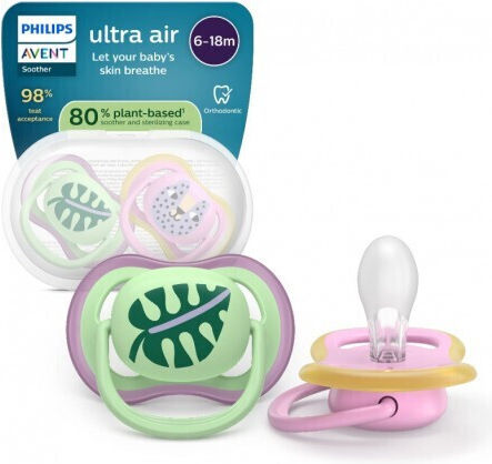 Philips Ultra Ultra Ορθοδοντικές Πιπίλες Σιλικόνης με Θήκη Πράσινο για 6-18 μηνών 2τμχ