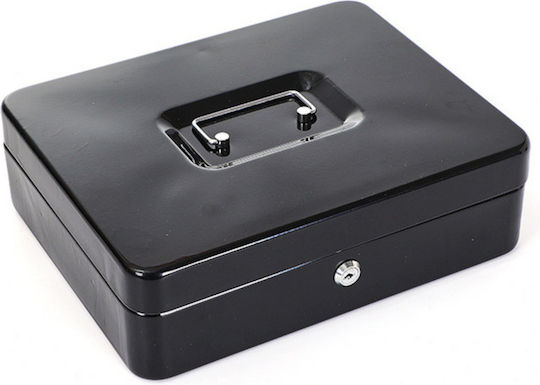 Metal Cash Box Compartments 2 Keys Black