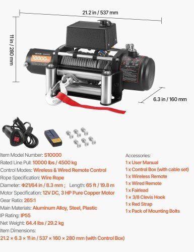 Vevor Electric 4x4 Car Winch 12V with Towing Capacity 4500kg
