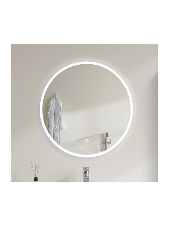 Martin Στρογγυλός Καθρέπτης Μπάνιου Led Αφής από Plywood 70x70cm Λευκός