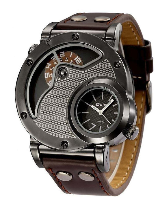 Men's Damen Uhr mit Braun Lederarmband