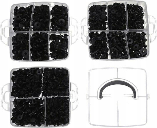 Set 620 Universal Car Plastic Clips Zola Different Sizes Types Pins Black Storage Box