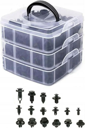 Set 620 Universal Car Plastic Clips Zola Different Sizes Types Pins Black Storage Box