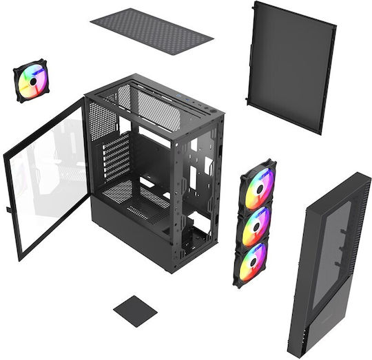 Gembird Fornax 200 Gaming Midi Tower Κουτί Υπολογιστή με Πλαϊνό Παράθυρο Μαύρο