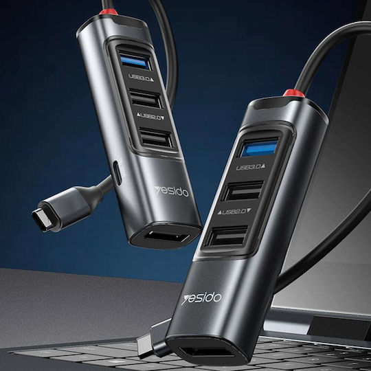 Yesido HB23 USB-C Docking Station mit DisplayPort 4K PD Gray