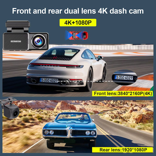 Taggo Set Autokamera DVR 4K mit Bildschirm 3.2" & Rückfahrkamera