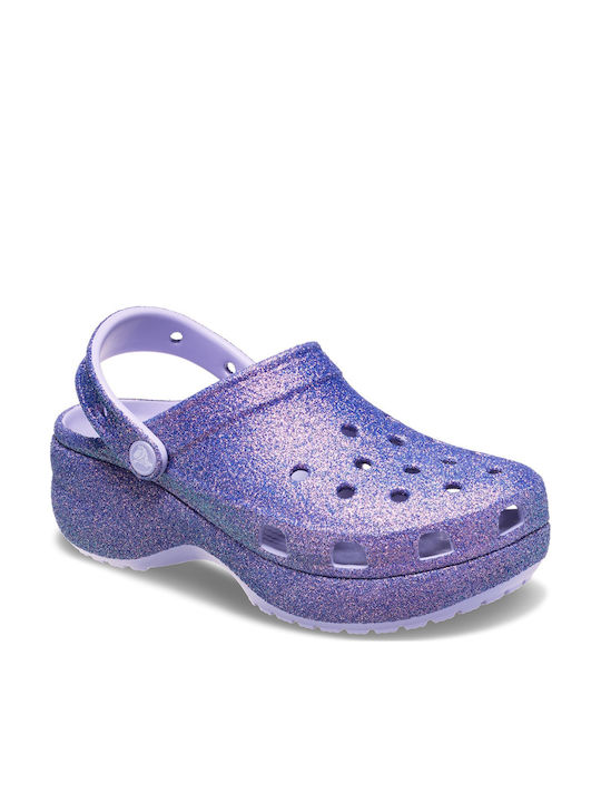 Crocs Classic Platform Glitter Γυναικεία Σαμπό Μωβ Crocs Classic Platform Glitter Γυναικεία Σαμπό Μωβ