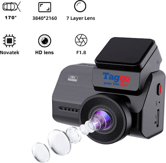 Taggo Σετ Κάμερα DVR Αυτοκινήτου 4K Wi-Fi, GPS & Κάμερα Οπισθοπορείας