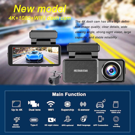 Taggo Set Autokamera DVR 4K mit Bildschirm 3.2" & Rückfahrkamera