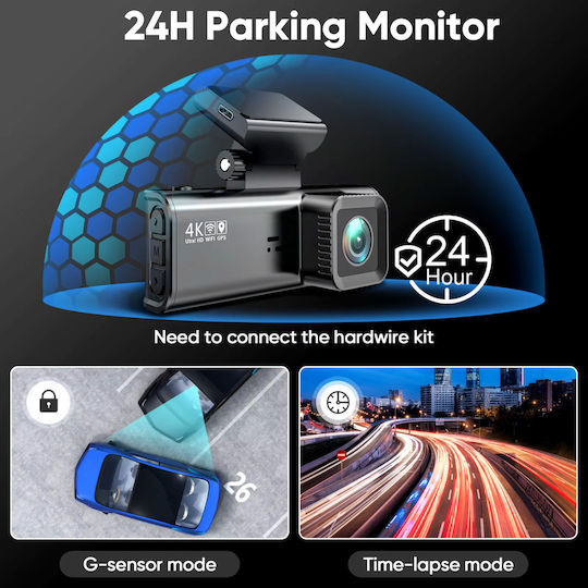 Taggo Set Camera DVR Auto 4K cu Ecran 3.16" pentru Parbriz & Camera de Marsarier
